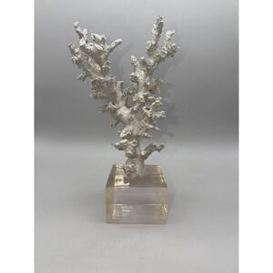 Large Cast Aluminum Coral Sculpture on Lucite Acrylic Base Coastal Decor 13"